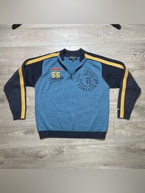 Vintage Point Zero Orange Label Quarter Zip Racing Sweater - Y2K Motorbike Style